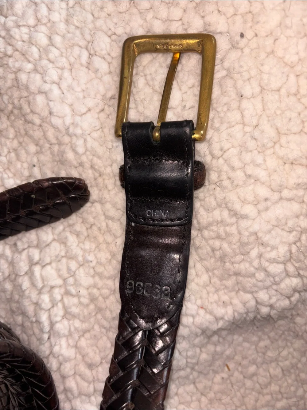 Vintage Black Braided Leather Belt Solid Brass Buckle Classic Preppy Size 42